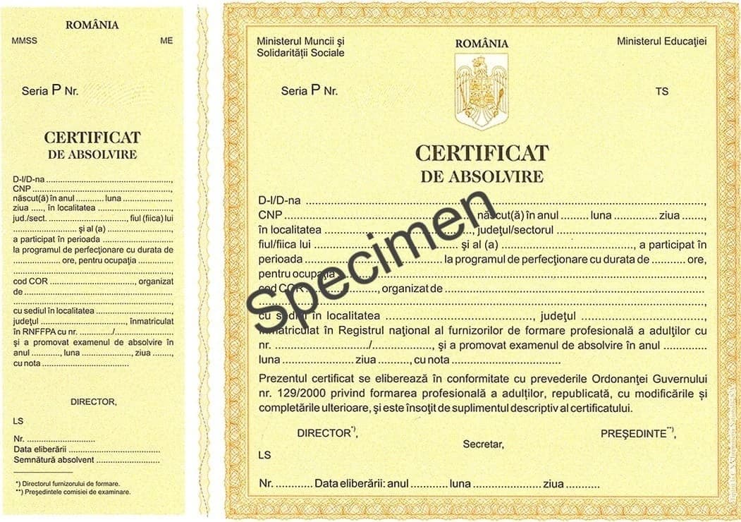 Romanian Certificat de Absolvire — graduation certificate awarded on completion