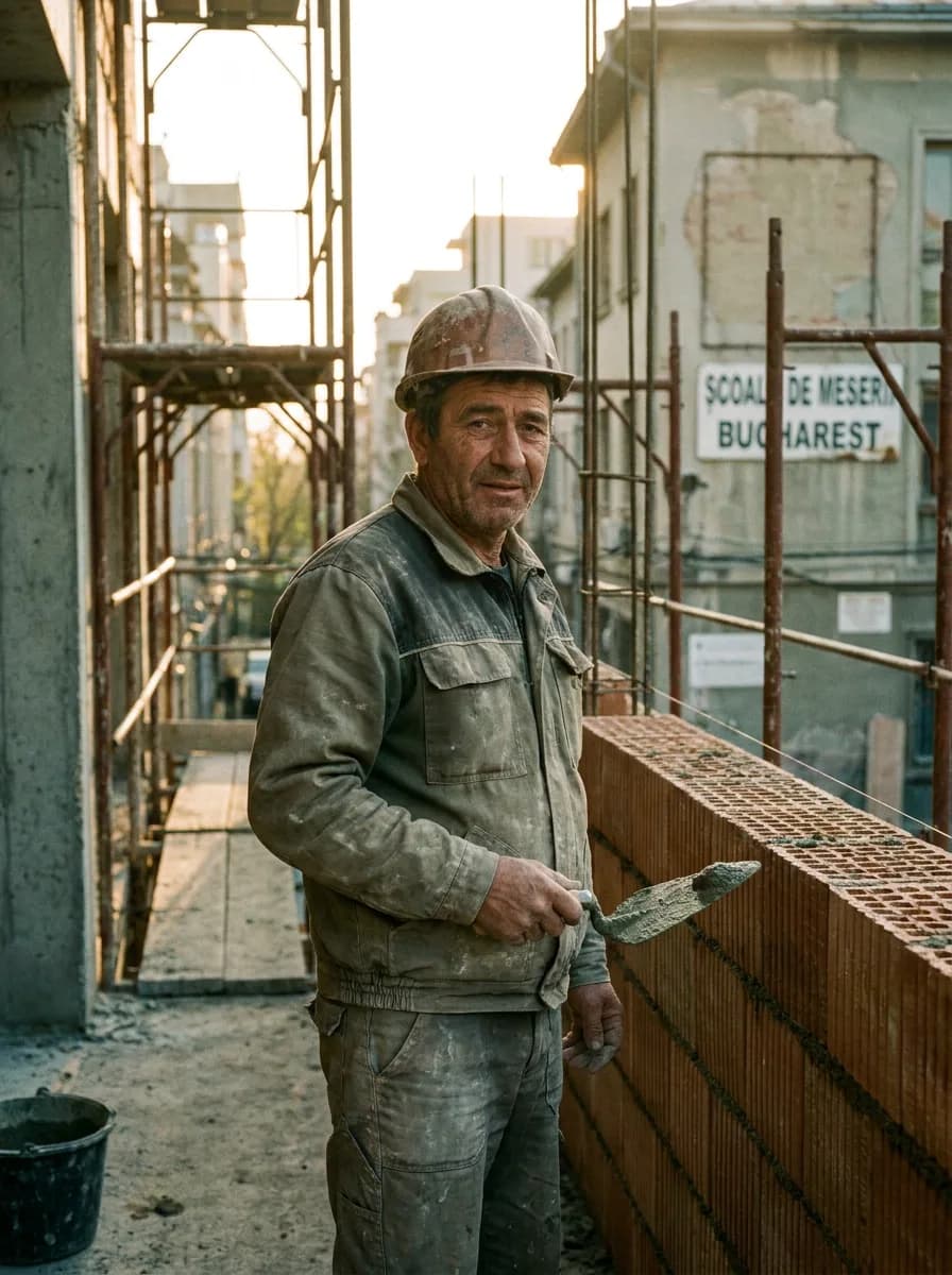Bricklayer laying brick on a construction site