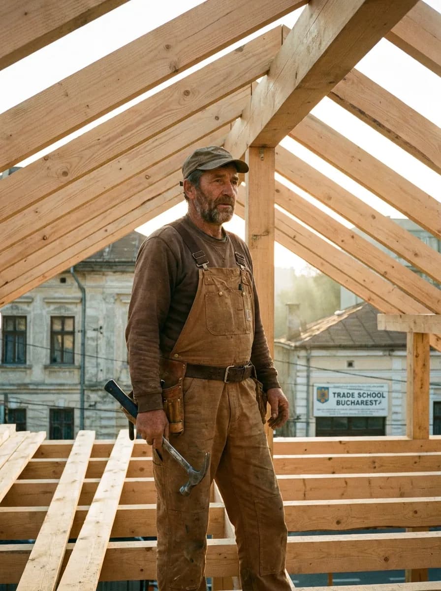 Carpenter working on a timber roof framework